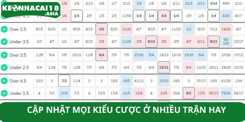 Cập nhật mọi kiểu cược ở nhiều trận hay Cập nhật mọi kiểu cược ở nhiều trận hay