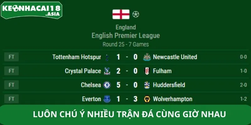 Luôn chú ý nhiều trận đá cùng giờ nhau